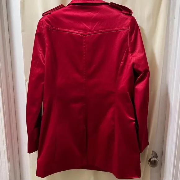 Love NY Red Satin Double-Breasted Trench Coat Military Style Jacket-Small - Picture 3 of 7
